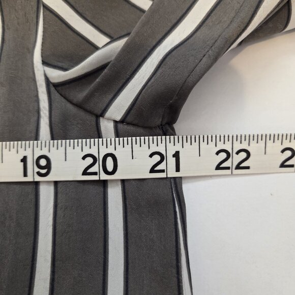 LOFT Ruffle Neck Popover Blouse Gray White Stripe Size M - Picture 6 of 7